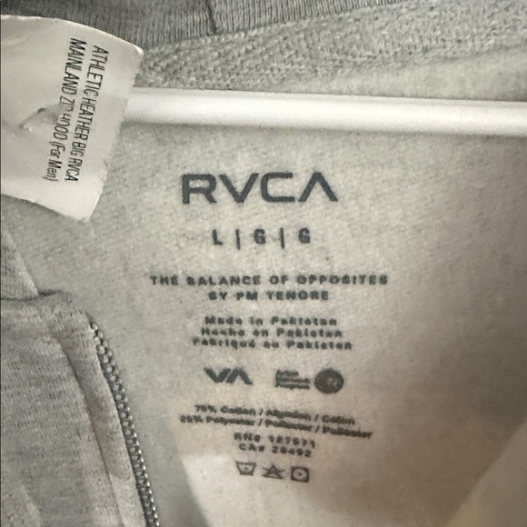 RVCA Light Gray Zip-Up Hoodie nwt size large - Picture 3 of 5